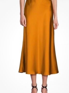ANTONIO MELANI Satin Midi Skirt in Golden Mustard